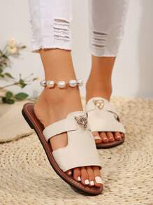 صندل فلات مزين بزخارف حيوانية، رياضي خفيف الوزن للانزلاق للاستخدام اليومي والشاطئ والخارج، مناسب للفتيات المراهقات