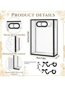 5pcs Transparent Plastic Gift Bags With Die-Cut Handles, Reusable PP Flower Bags With Ribbons, Suitable For Weddings, Brides, Birthday Parties, Business Occasions, Can Be Used As Mother's Day Gift Packaging (Black) - Black - View 4