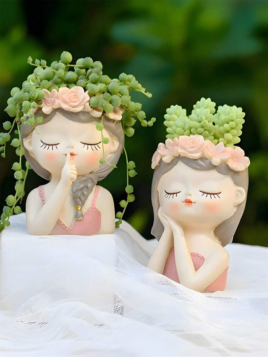 DIY 硅胶模具,适用于仙女花瓶、淑女头多肉植物花盆、混凝土铸件、环氧树脂笔筒、家居和花园装饰 - 白色 - 查看 1