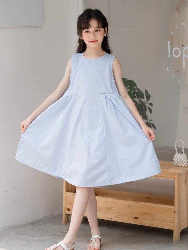 Vestido de tirantes minimalista de cuello redondo para niña preadolescente
