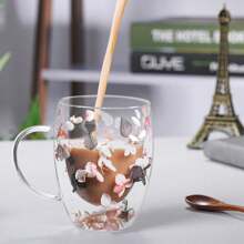 Tazza in vetro doppia parete da 300ml con fiori secchi, tazza da tè in vetro carina con manico, regalo di Natale, compleanno, inaugurazione casa, tazza autunnale creativa, decorazione per la casa