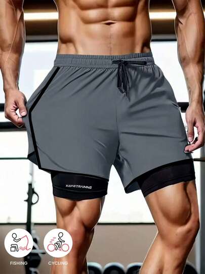 1 pieza Pantalones cortos deportivos de un solo color para primavera/verano, antirroces, de doble capa, unisex, para correr/gimnasio al aire libre en pareja