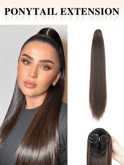 nimoki Phần mở rộng tóc đuôi ngựa Cái vuốt 24" Dài Thẳng Kẹp Vẻ ngoài Tự nhiên Sợi tổng hợp Nối tóc Tóc đuôi gà Tóc giả piece Đối với phụ nữ