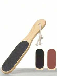 1pc Double Sided Wooden Handle Foot File, Removes Dead Skin & Calluses, Foot Scrubber, Pedicure Tool