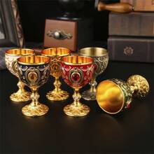 1pc European Vintage Faux Gemstone Metal Goblet, Suitable For Wedding Anniversary, Drinking Red Wine, White Wine, Champagne, Wine, Spirits