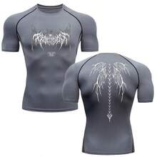 Y2K Compression Shirt Men Fitness Gym Skeleton Sport Running T-Shirt Rashgard Tops Tee Quick Dry Short Sleeve T-Shirt For Men - -灰色的 - 查看 10