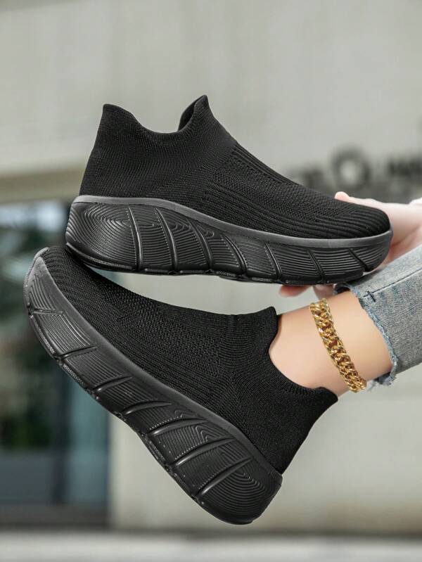 Women's Casual Breathable Comfortable Multi-Function Knitted Socks Shoes, Outdoor Fitness Skateboarding Girls And Mature Women Casual Sports Shoes With Thick Soles, Walking Sneakers