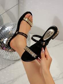 Sandales à bout rond pour femmes, nouvelles sandales à talon épais à la mode, tongs stylées grande taille à talon plat et haut, tenues printemps-été - Noir - Voir 2
