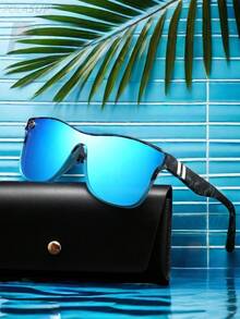 POLASUP 1 件女士流线型太阳镜带纽扣配件，饰有金属双条，夏季个性化彩色涂层五角星框架超大流线型太阳镜，适合户外骑行，渐变反光镜，时尚眼镜（带防丢带、眼镜盒和清洁布），防风防眩光骑行装备