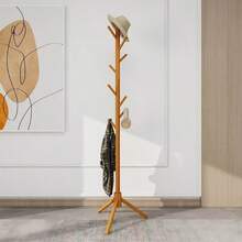 2/1pc Wooden Clothes Hanger, Freestanding Garment Rack With 8 Hooks, 3 Adjustable Height Slots, For Clothes, Hats, Handbags, Coats, Easy Assembly, Suitable For Entrance, Bedroom, Corridor, Office (New Black)