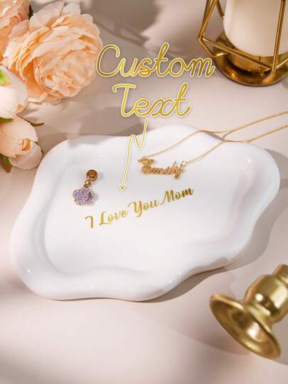 1 pieza Bandeja de joyería de cerámica personalizada con texto "Te amo mamá", plato redondo personalizado para almacenamiento y exhibición de joyas como anillos, collares y aretes