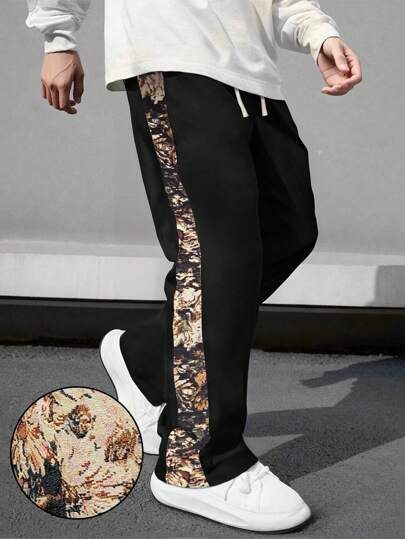 Herren Gerade geschnittene Lässig Hose mit seitlichem Jacquard-Einsatz, Herbst