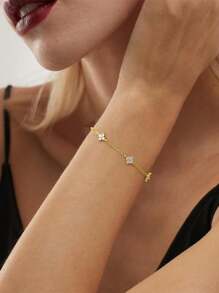 1 Stück modischer und eleganter Armband mit kubischem Zirkonia für Frauen, Mini-Blumen-Armband, Stationsarmband, Geschenk für sie zu Valentinstag, Muttertag, Thanksgiving, Weihnachten, geeignet für Alltag, Partys, Urlaub, Hochzeit, Schmuckzubehör, zarter Hochzeitsarmband