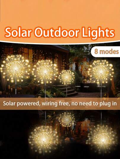 1/2/4 件太阳能烟花灯户外装饰，8 种模式，240 个 LED，防风雨，非常适合后院、草坪、花园和小路照明，户外照明 | 烟花设计 | 太阳能充电灯