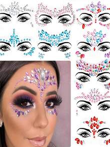 1pc AB Colorful Diamond Rhinestone Face Jewel Stickers Aurora Crystal Facial Gem Tattoo Decorations Festive Eye & Forehead Embellishments For Party, Halloween, Festival, Music Concert - Multicolor - View 1