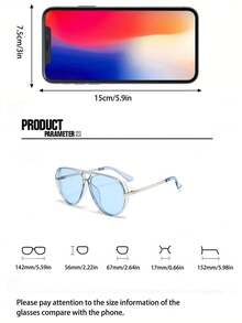 feye Kacamata Vintage Minimalis Ukuran Besar Warna Biru Transparan, Fesyen Musim Semi/Panas Wanita, Untuk Pantai & Perjalanan - Biru transparan - View 4