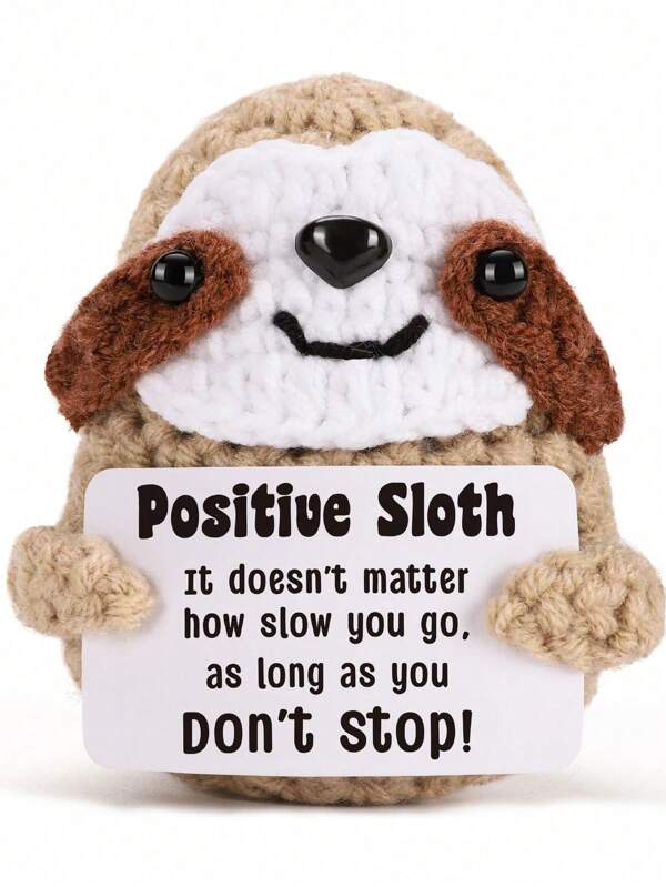 Inspirational Positive Crochet Sloth - Handmade Little Reminders Mood Elevation Support Spiritual Wellness Knitted Sloth Suitable For Female College Students Birthday Graduation Stuffer