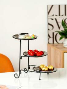 1 Peça Bandeja Metálica Redonda de 3 Níveis, na Cor Dourada/Prateada, Estilo Minimalista Moderno, Prato Decorativo, Prato de Doces, Prato de Sobremesa, Prato de Uso Doméstico, Prato de Bolo, Prato de Frutas, Suporte de Lanches, Aplicável para Casa, Mesa de Jantar, Cozinha, Sala de Estar, Festivais, Festas, Casamentos, Banquetes, Chá da Tarde, Decorações de Festival