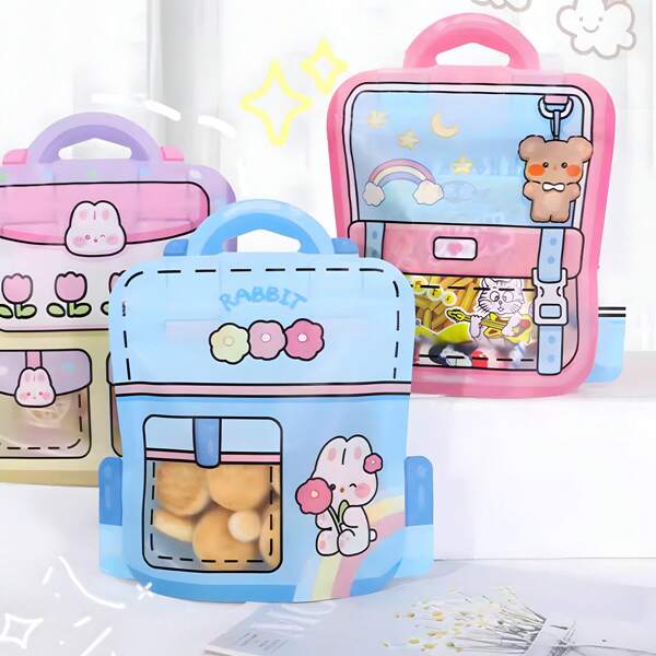 10/50pcs Plastic Cartoon Backpack Self-Sealing Bags, Party Favor Pockets, Stationery Store Girly Gift Bags, Cute For School, Candy, Cookies, Jewelry, Snack Packaging, Gift Decoration, Presents For Students, Friends, Girlfriend, Teachers, Coworkers