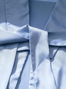 Áo khoác mỏng ôm eo bằng satin dành cho nữ, kiểu dáng thanh lịch và thời trang mùa xuân. - Màu xanh bột - Xem 4