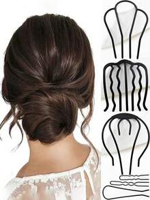 Solid Color Metal Bun Maker Tools Set, School & Home Use Slouchy Scrunchie Hair Clips (Slight Scratches On Lacquered Products Are Normal) - View 1