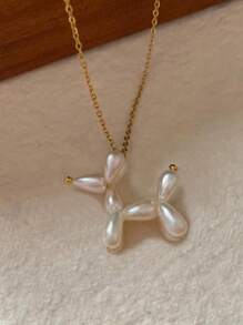 1pc Faux Pearl Puppy Pendant Necklace, Fashionable Copper Gold Color, Suitable For Daily Wear, Parties, Gatherings, Sister's Birthday Gift