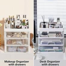 1pc Multilayer Clear Makeup Storage Box With Drawers, Vanity Countertops And Makeup Storage For Bathroom Vanity, Lipstick Brush Skin Care Beauty Rack