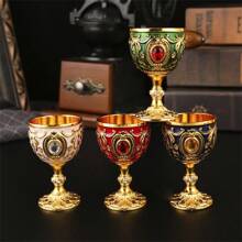 1pc European Vintage Faux Gemstone Metal Goblet, Suitable For Wedding Anniversary, Drinking Red Wine, White Wine, Champagne, Wine, Spirits