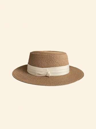 Sun Hats For Women Wide Brim Straw Boater Hat Foldable Packable Beach Hat For Summer Fit Size(56-58cm)