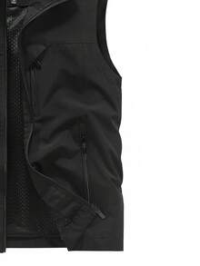 Men's Sleeveless Stand Collar Vest Jacket, Lightweight, Multi-Pocket, Spring & Autumn