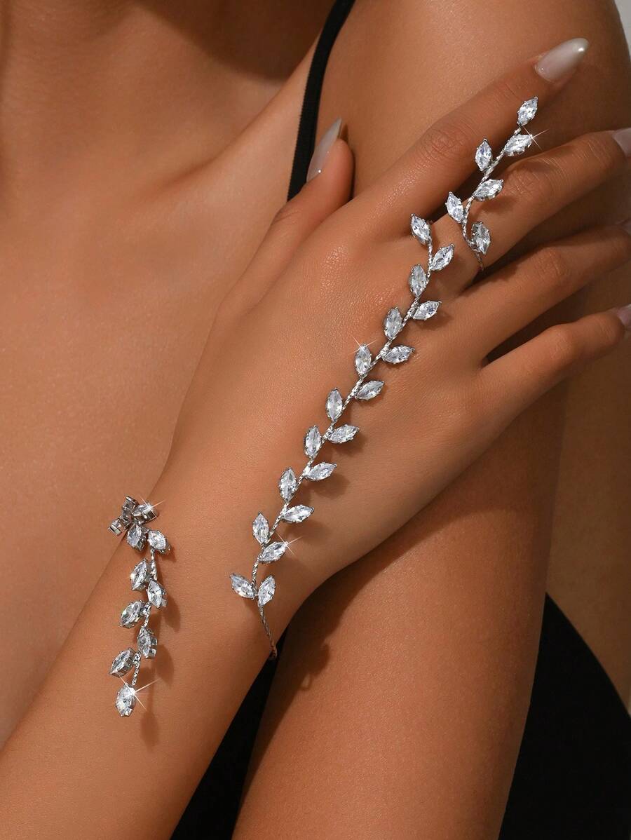 1pc Minimalist Luxury Zirconia Finger Chain Bracelet, Suitable For Women, Versatile For Summer