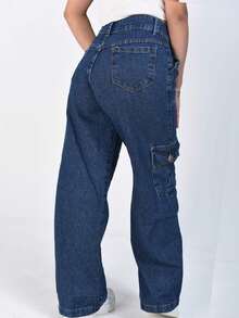 Fashionable Cargo Pants For Kids, Youth, Premium Jeans, Sizes 10 To 16 - 深色水洗藍 - 查看 2