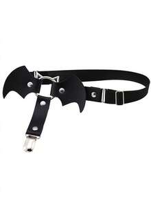 1pc Plain PU Leather Y2K Essential, Black Punk Rock Garter Belt With Metal Buckle Decor, Sexy Lingerie Accessory, Personalized Street Fashion, Dark Style Essential - Black - View 5