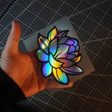 1pc Bright Lotus Flower Sticker, Car Decorative Accessory, Laser Theme, Floral, Japanese Style (JDM), Suitable For Car Window, Motorcycle, Bumper - one-size - View 7