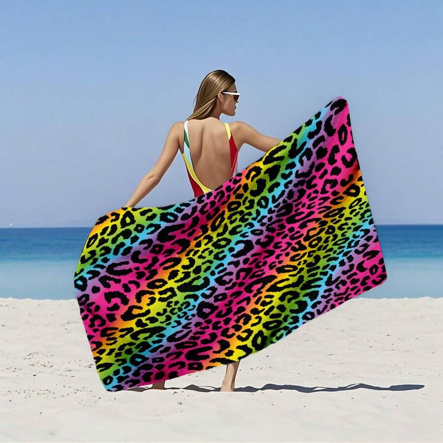 Super Large Fast Drying Ultra-Fine Fiber Beach Towel, Colorful Leopard Print Beach Towel, Super Soft, Sand Free, Highly Absorbent, Lightweight And Portable - Very Suitable For Beaches, Swimming Pools, Travel, Valentine's Day Gifts, Yoga Towels, Suitable For Fashionable Swimming Towels, Fast Drying Fabrics, Beach Towels Bathroom Decor Summer Beach Essentials - Multicolor - View 1