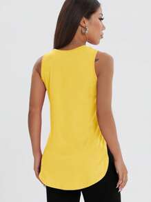 1pc Women Casual Loose Sleeveless Sports Top, Solid Color Crew Neck With Side Slit, Comfortable For Fitness, Spring/Summer