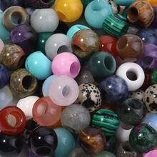 5pcs/Pack Natural Large Hole Beads, Multiple Styles Available, 12mm Funky Jewelry Agate Stone, Turquoise, Jasper, Tiger Eye, Handmade DIY Bracelet Necklace Jewelry Making, Pendant Charms - Multicolor - View 5