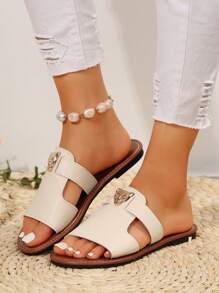 صندل فلات مزين بزخارف حيوانية، رياضي خفيف الوزن للانزلاق للاستخدام اليومي والشاطئ والخارج، مناسب للفتيات المراهقات