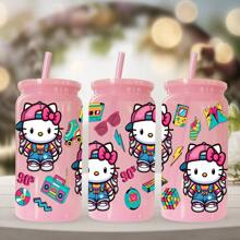 Sanrio 1 pieza Botella de agua de plástico rosa de 16 oz con estampado de Hello Kitty de Sanrio, adecuado para café, bebidas, cerveza, leche, jugo, un gran regalo de hidratación de verano para ella (con pajita reutilizable)