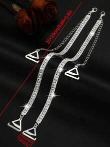 2 pares de tirantes con decoración de piedras rhinestone para sujetador de mujer, tirantes de sujetador de moda con tres filas de cristales, ajustables, accesorios de lencería para mujer, apropiados para bodas, verano, playa y viajes - Multicolor - Ver 8