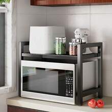 1pc Expandable 42-64cm Microwave Shelf Organizer, Moisture And Rust Proof Microwave Countertop Organizer,Kitchen Utensils Tableware Storage,Over ,Kitchen Storage Rack - 黑色 - 查看 4