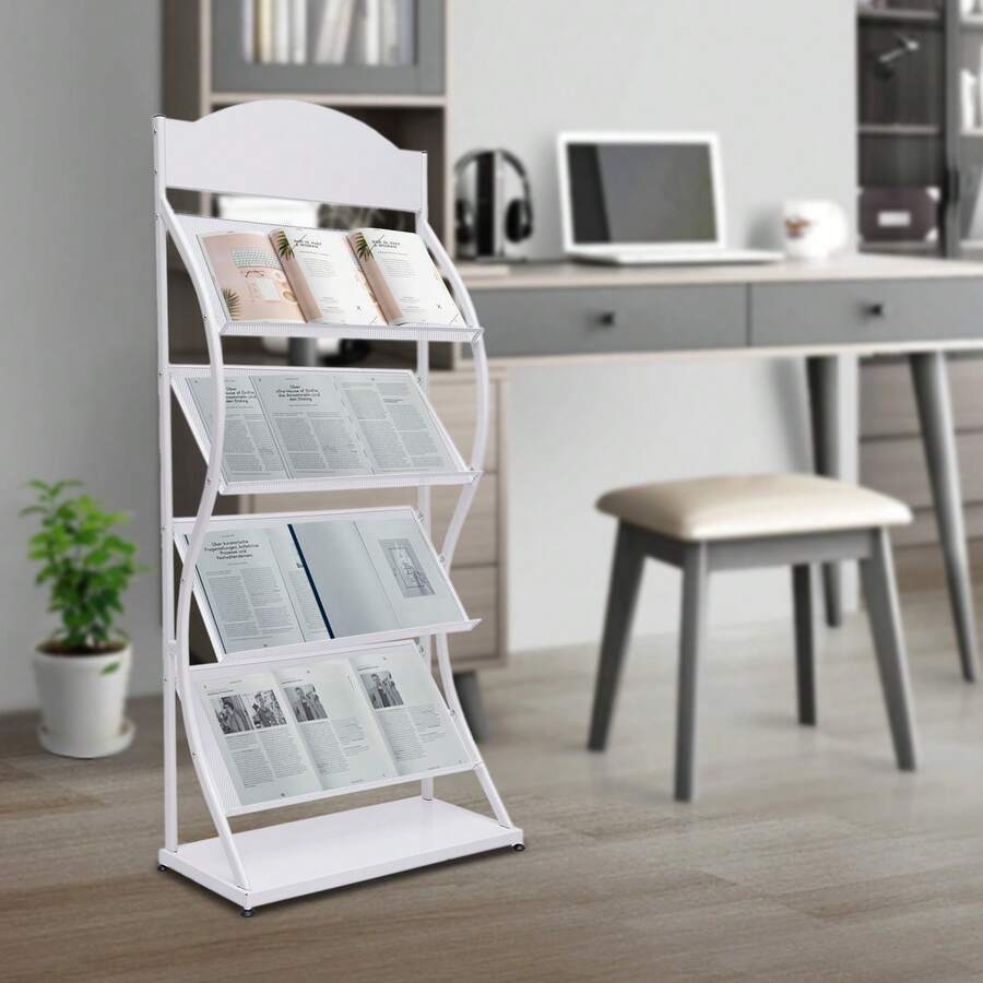 Floor-Standing Magazine Rack Information Rack Storage Rack Newspaper Rack Display Rack Manual Book Rack Single Page Simple Iron - White - View 1