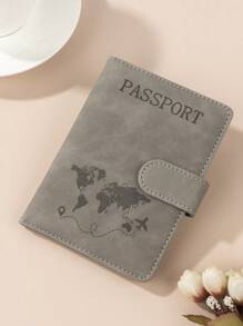 1pc Passport Cover With World Map & Letter Print And Fixed Design Passport Holder PU Leather Travel Passport Cover For Business Trip & Outdoor Travel Stuff Travel Items Travel Wallet Passport Holder Passport Wallet Beach Vacation Bag Summer Travel Essentials Travel Accessories For Back To School And Vacation For Gift Giving Family Friends Lovers Holiday