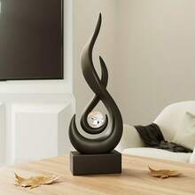 1pc, Abstract Flame Sculpture, Resin Statue, Modern Art Home Decor, Centerpiece For Dining Room, Living Room, Office Decor, Tabletop Decorations - Black - View 2