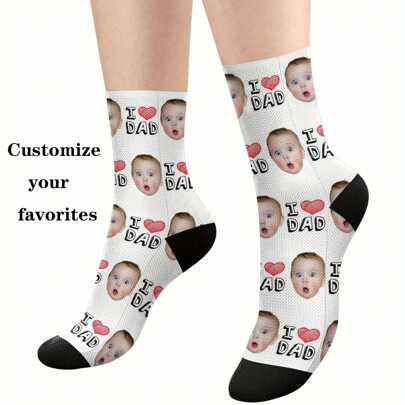 1 Pair Of New Father's Day Custom Socks, Couple Custom Socks, Graduation Gift, Fun Turtlenecks Custom Socks For Men/Women, Sports Socks, Custom Sports Socks, Birthday Custom Gifts, As Valentine's Day Gifts, Men's Novelty Socks