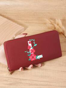 Burgundy Bag Charry Red Bag Wine Red Bag, A-Z Letter Print Fold Over Long Wallet Women Fashion Modern Business Slim Portable Versatile Large Capacity Credit Card Zipper ID Card Money Cash Storage Business Casual Perfect School College Work Business Commute Teachers' Day Back To School Holiday Office For Birthday Gift On Valentine Day Lady Female Women White-Collar Workers College Student,Bag School Supplies For School Dorm Room & Back To School - Burgundy - View 86