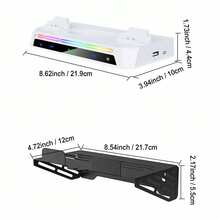 مجموعة تثبيت على الحائط ل- P5 Slim/P5 مع محطة شحن، رف P5 معلق، شواحن ذراع تحكم مزدوجة مع إضاءة RGB متعددة الأوضاع، حامل سماعة رأس ومنافذ USB ل- Playstation 5 Slim (نسخة القرص والنسخة الرقمية) - أبيض وأسود - مشاهدة 4