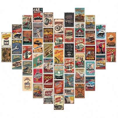 50pcs Vintage Car Aesthetic Wall Collage Kit - Classic Industrial Style Posters For Teen Dorm & Room Decor, Posters & Wall Art Prints For Dorms Celebration Vinyl Decal, For Bedroom Decor, Room Decor Items, For Halloween Decor, Fall Decor, Classroom Decorations, Removable Sticker, Posters, Stickers, Wall Art, Spring Decoration Items Refresh Your Home, Festival Decoration Stickers Gifts Birthday Graduation