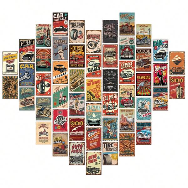 50pcs Vintage Car Aesthetic Wall Collage Kit - Classic Industrial Style Posters For Teen Dorm & Room Decor, Posters & Wall Art Prints For Dorms Celebration Vinyl Decal, For Bedroom Decor, Room Decor Items, For Halloween Decor, Fall Decor, Classroom Decorations, Removable Sticker, Posters, Stickers, Wall Art, Spring Decoration Items Refresh Your Home, Festival Decoration Stickers Gifts Birthday Graduation