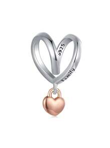 WOSTU 1pc 925 Sterling Silver Cute Heart Tassel Pendant Mother's Day Gifts Rose Golden Heart Design Charm Bead Fit DIY Original Bracelets And Necklaces For Women Fine Jewelry Accessories Mother's Day Gifts
